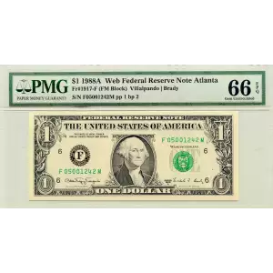 $1 1988-A. Green seal. Small Size $1 Federal Reserve Notes 1917-F