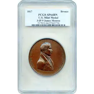 1817 Bronze U.S. Mint Medal J-IP-9 James Monroe, BN