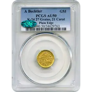 (1842-50) G$1 A. Bechtler 27 Grains, 21 Carat PE (3)