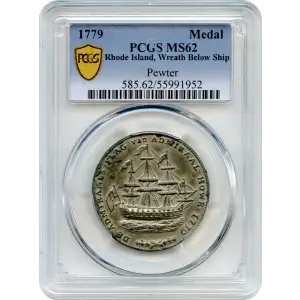 1779 Medal Rhode Island, Wreath Below Ship Pewter (4)