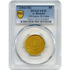 (1842-52) $5 A. Bechtler 128 Grains, 22 Carats (5)