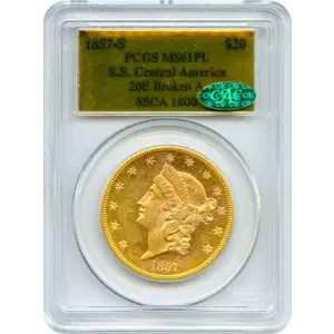 1857 S $20 Liberty Head Double Eagle PCGS MS-61 Ex.SS Central America #1800 Prooflike (3)