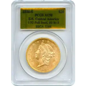 1856 S $20 Liberty Head Double Eagle PCGS AU-58 Ex.SS Central America #5288 (3)